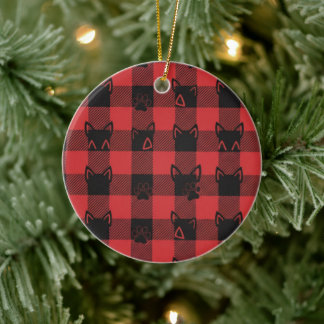 Geruite poten Buffalo Plaid met kattenoren en poot Keramisch Ornament