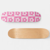 Geruite Preppy Retro Bloemen Wit en Roze Persoonlijk Skateboard (Horizontaal)