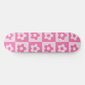 Geruite Preppy Retro Bloemen Wit en Roze Persoonlijk Skateboard (Horizontaal)