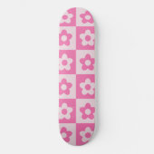 Geruite Preppy Retro Bloemen Wit en Roze Persoonlijk Skateboard (Voorkant)