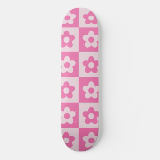 Geruite Preppy Retro Bloemen Wit en Roze Persoonlijk Skateboard (Voorkant)