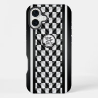 Geruite Racing Zwart Wit Sport Logo