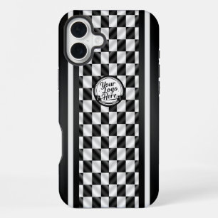 Geruite Racing Zwart Wit Sport Logo iPhone 16 Plus Hoesje