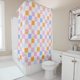 Geruite Rainbow Boho Peace Love Shower Gordijn