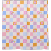Geruite Rainbow Boho Peace Love Shower Gordijn (Voorkant)