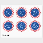 Geruite Red Gingham 4th van juli Familiefeest Ronde Sticker (Vel)