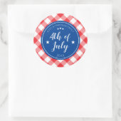 Geruite Red Gingham 4th van juli Familiefeest Ronde Sticker (Tas)