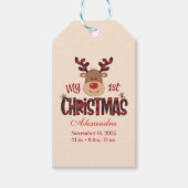Geruite Rendier Baby Eerste Kerstmis Cadeaulabel (Voorkant)