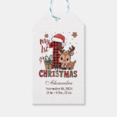 Geruite rendier eerste kerstmis cadeaulabel (Voorkant)