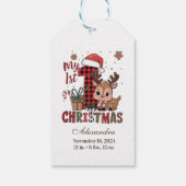 Geruite rendier eerste kerstmis cadeaulabel (Achterkant)