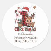 Geruite rendier eerste kerstmis ronde sticker (Voorkant)
