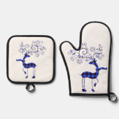  geruite rendieren ovenwant & pannenlap set (Voorkant)