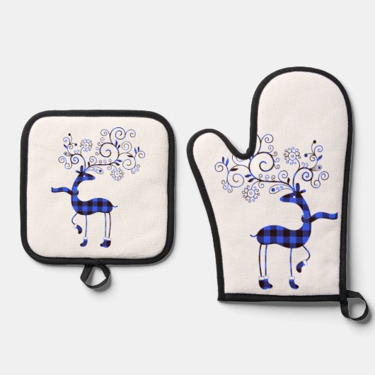  geruite rendieren ovenwant & pannenlap set (Voorkant)