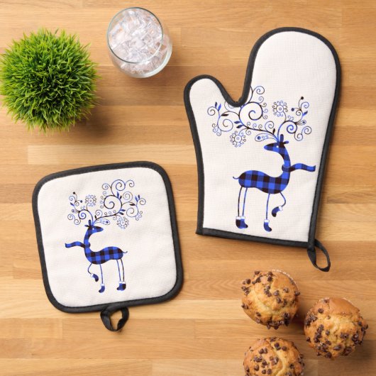  geruite rendieren ovenwant & pannenlap set (Top down)