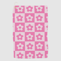 Geruite Retro Bloemen Heet Roze en Wit