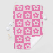 Geruite Retro Bloemen Hot Roze en Wit Golfhanddoek (Insitu)