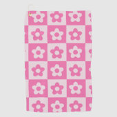 Geruite Retro Bloemen Hot Roze en Wit Golfhanddoek (Voorkant)