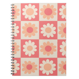 Geruite Retro Bloemenpatroon in Perzik Fuzz Notitieboek