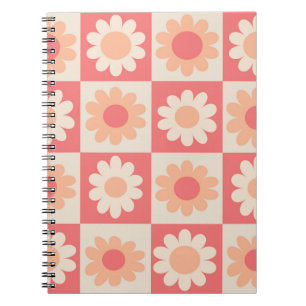 Geruite Retro Bloemenpatroon in Perzik Fuzz  Notitieboek
