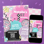 Geruite Retro Groovy Disco 1e verjaardag Kaart