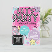 Geruite Retro Groovy Disco Let's Party Verjaardag Kaart (Staand voorkant)