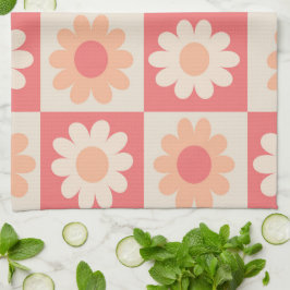 Geruite Retro Perzikdons Bloemenpatroon Theedoek