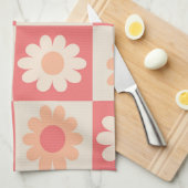Geruite Retro Perzikdons Bloemenpatroon  Theedoek (Quarter Fold)