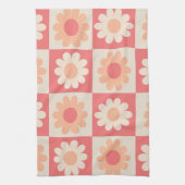 Geruite Retro Perzikdons Bloemenpatroon  Theedoek (Verticaal)