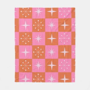 Geruite Retro sterrenpatroon roze oranje    Fleece Deken