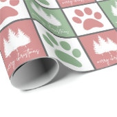 Geruite rode en groene poot print kerstboom cadeaupapier (Rol Hoek)