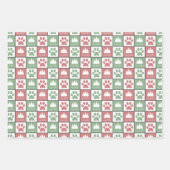 Geruite rode en groene poot print kerstboom inpakpapier vel (Voorkant 2)