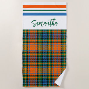 Geruite Rode Groene Landelijke Gebreide Tartan Met Strandlaken