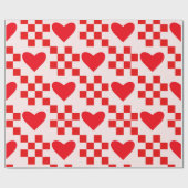 Geruite Rode Harten Patroon met kleine vierkantjes Cadeaupapier (Vlak)