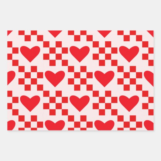 Geruite Rode Harten Patroon met kleine vierkantjes Inpakpapier Vel (Voorkant 2)