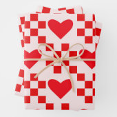Geruite Rode Harten Patroon met kleine vierkantjes Inpakpapier Vel (In situ)