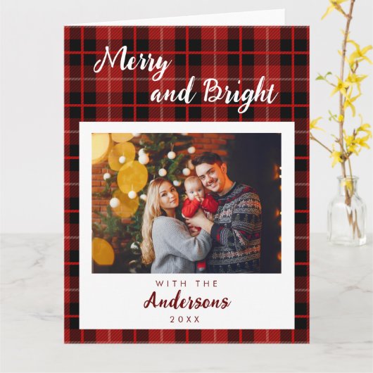 Geruite rode patroon Kerstkaart Kaart (Gele Bloem)