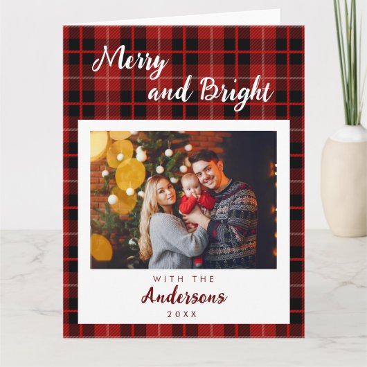 Geruite rode patroon Kerstkaart Kaart (Voorkant)