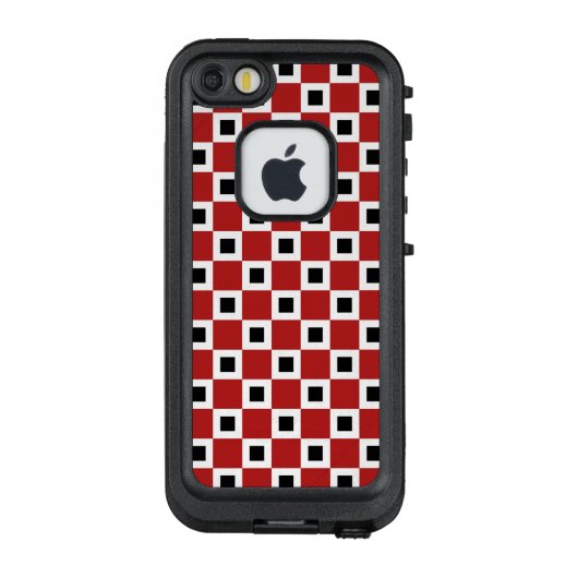 Geruite rode, witte en zwarte vierkanten LifeProof iPhone hoesje (Achterkant)