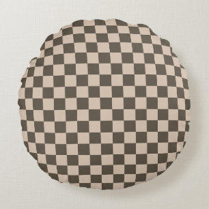 Geruite ronde kussen – Olijfgroen + Warm Taupe