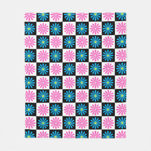Geruite roze blauwe bloemendesign  fleece deken
