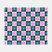 Geruite roze blauwe bloemendesign fleece deken (Voorkant (Horizontaal))