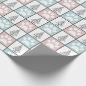 Geruite Roze en blauwe poot print Kerstboom Cadeaupapier (Hoek)