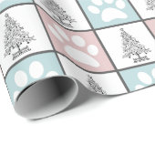 Geruite Roze en blauwe poot print Kerstboom Cadeaupapier (Rol Hoek)