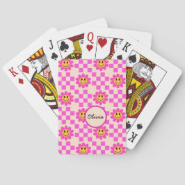 Geruite Roze Lachende Bloemen Meisjes Naam Pokerkaarten