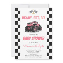 Geruite Roze Meisjes Monstertruck Baby Shower