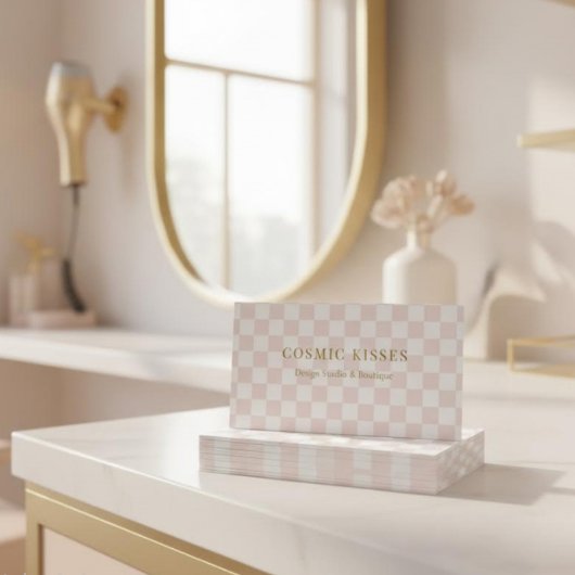 Geruite Roze QR Code Boutique Marketing Visitekaartje