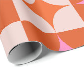 Geruite roze Sinaasappel Midden-eeuwse Starbursts Cadeaupapier (Rol Hoek)