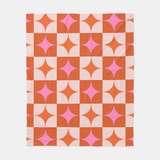 Geruite roze Sinaasappel Midden-eeuwse Starbursts Fleece Deken (Voorkant)