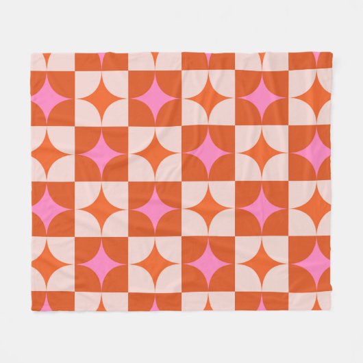 Geruite roze Sinaasappel Midden-eeuwse Starbursts Fleece Deken (Voorkant (Horizontaal))