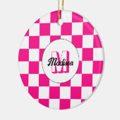 Geruite Roze witte geometrische retro monogram Keramisch Ornament (Links)